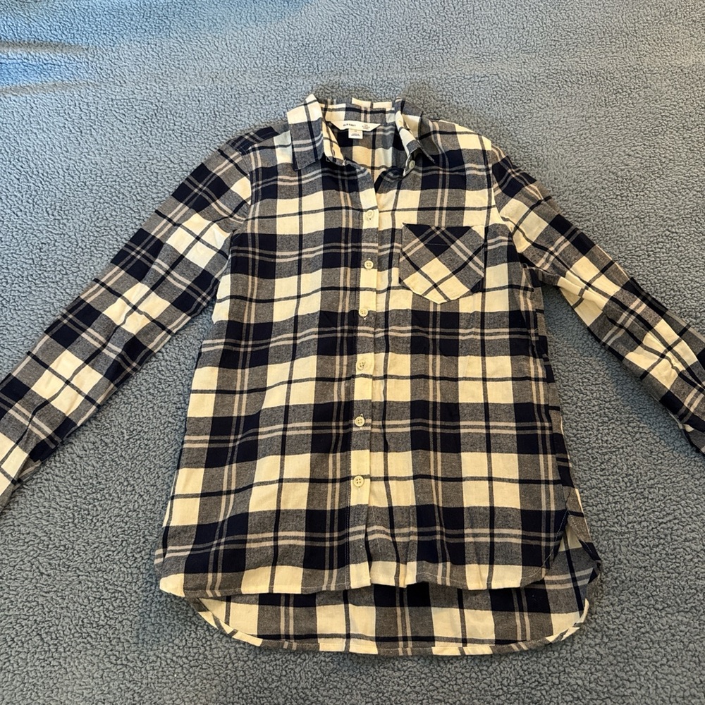 Old Navy Navy and Cream Plaid Women's Button Down Shirt
